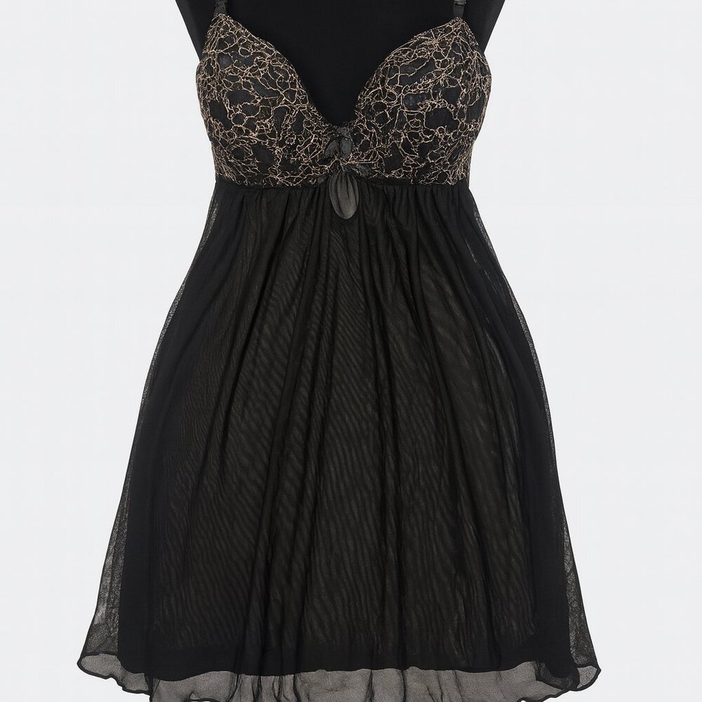 Unbranded Black Sheer Lingerie Dress Slip Top Padded Size Medium Y2K Style